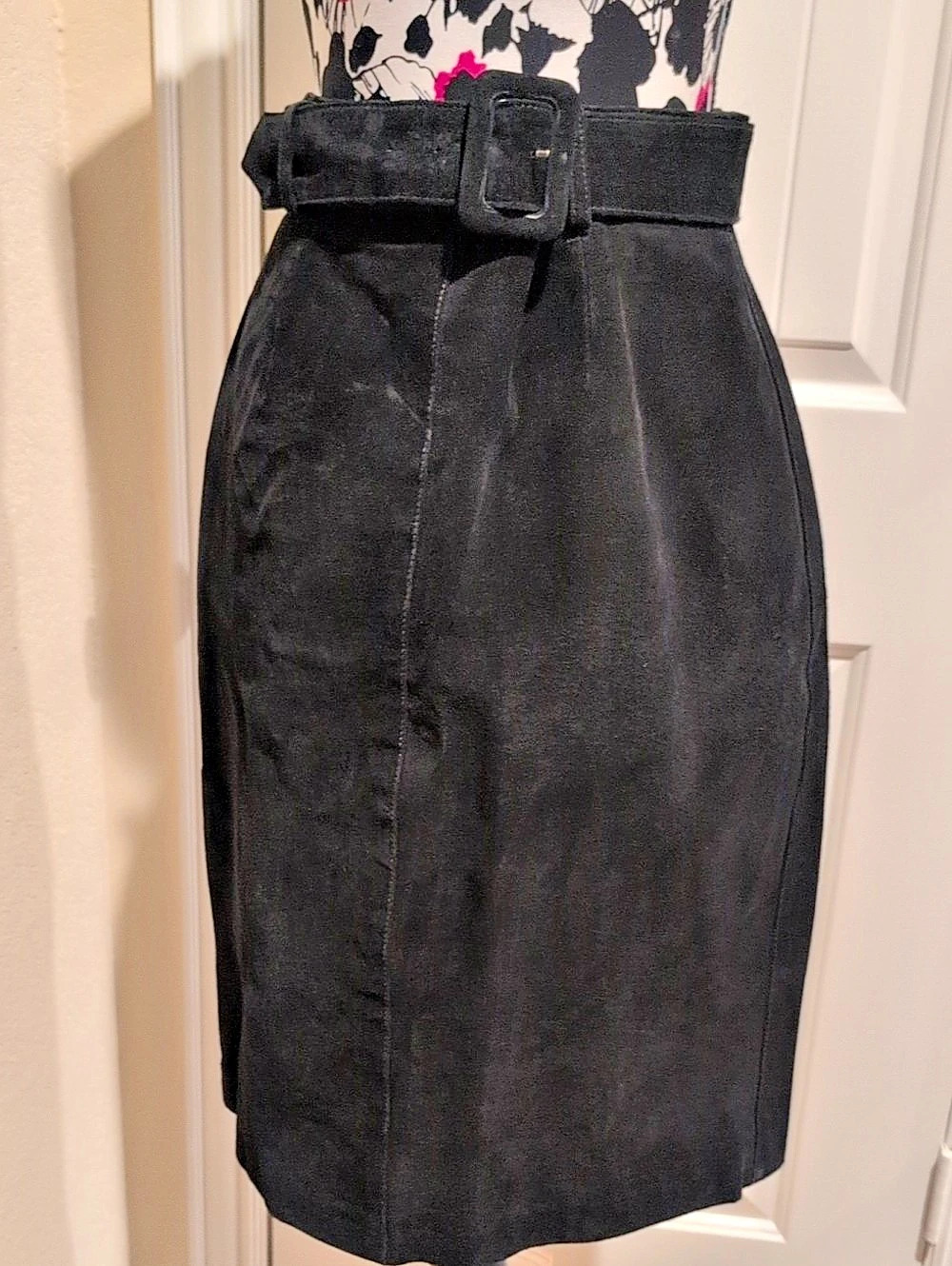 Vintage Bagatelle Black Leather Midi Skirt Size 12